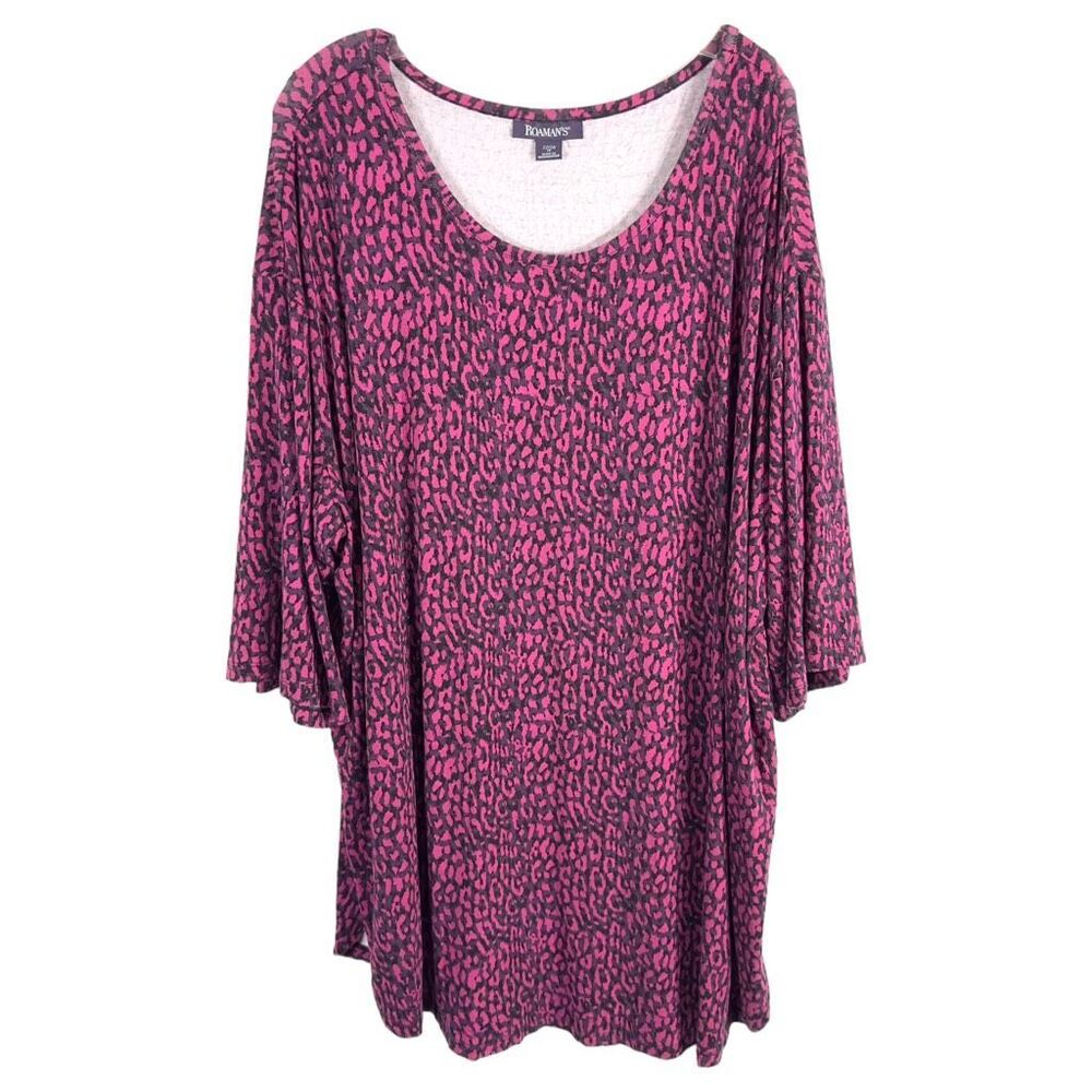 Roamans Plus Size 1X 22W 24W Top Hot Pink Black‎ Leopard Print Animal Knit 409